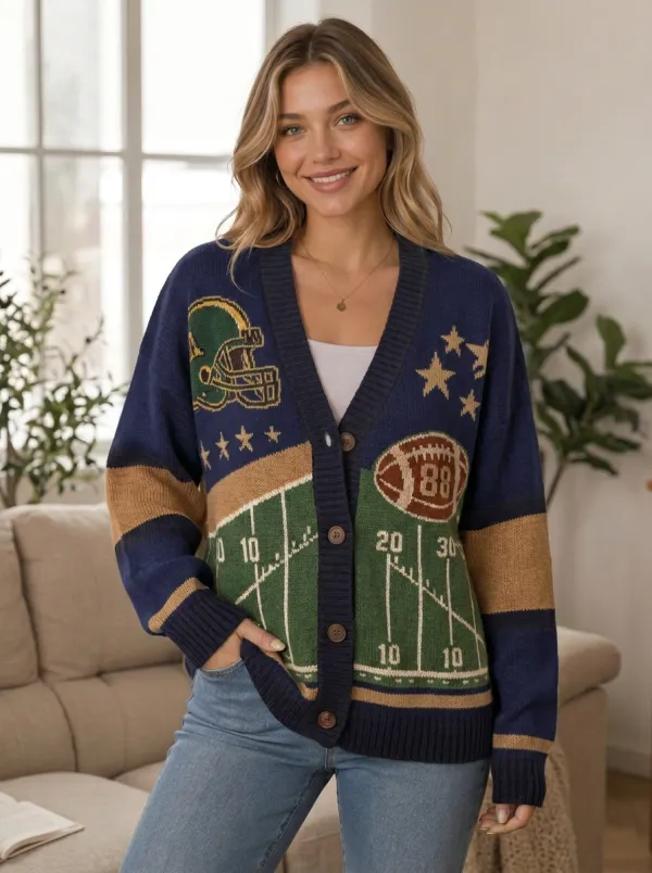 Women's Weekend Helmet Football Ball Knitted Cardigan