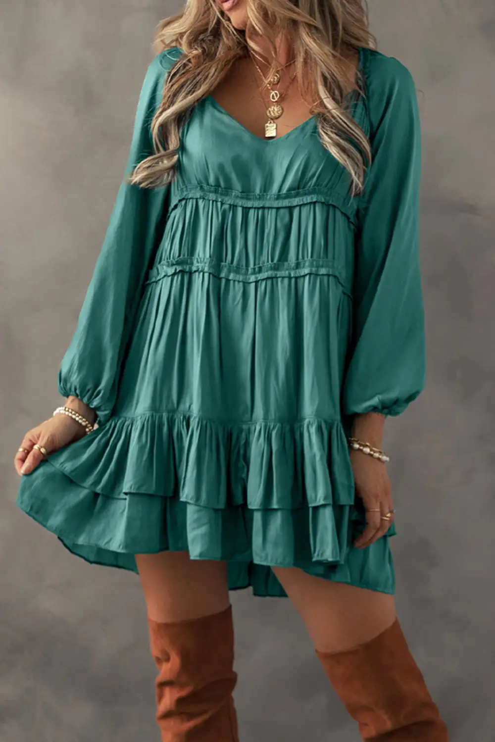 Daytime Ruffle Trim Tiered Tie Detail Mini Dress