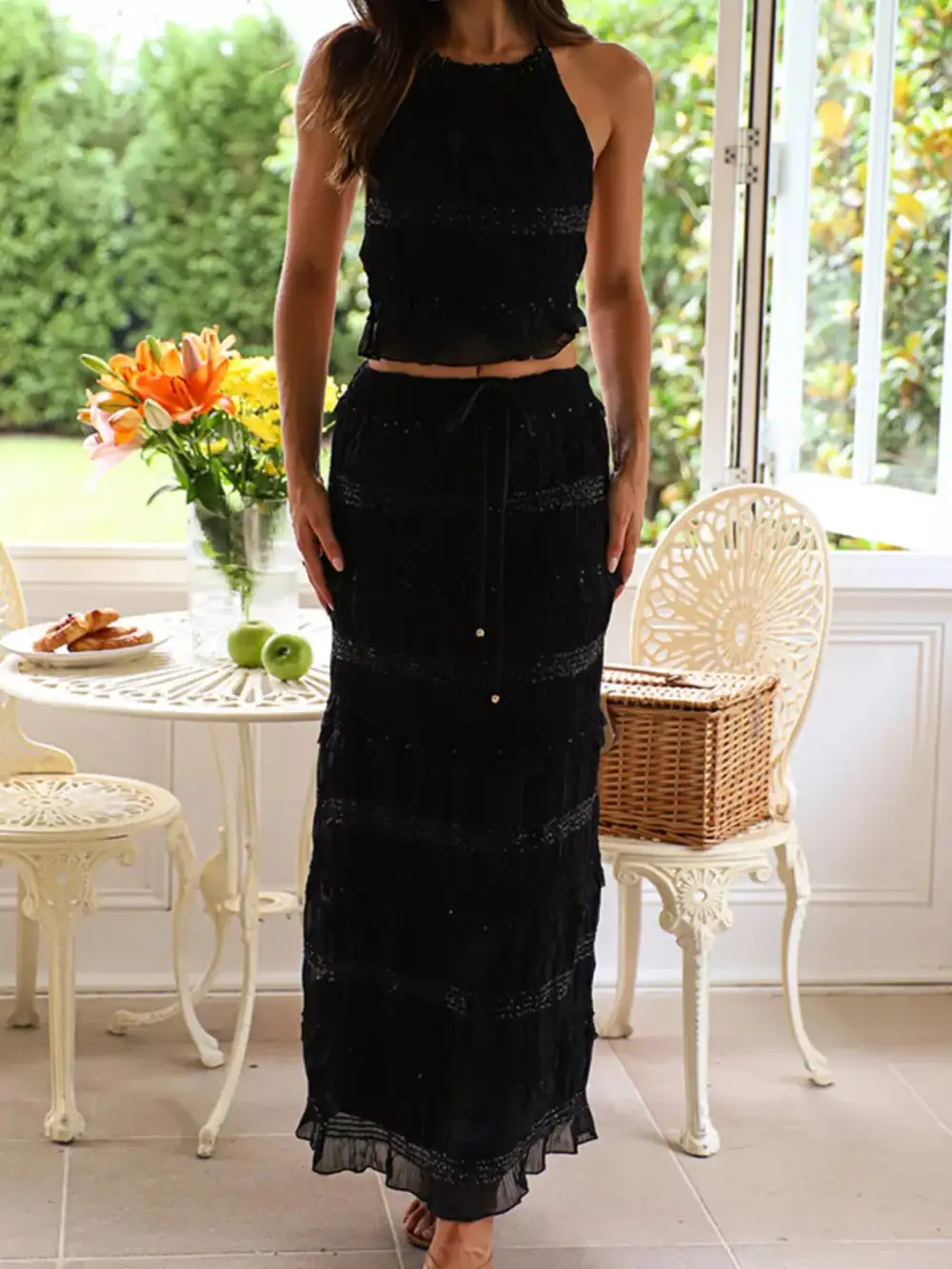 Elegant Sleeveless Top And Maxi Skirt Set