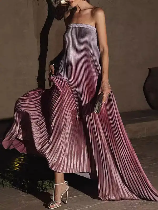 Elasticity Pleated Maxi Dress