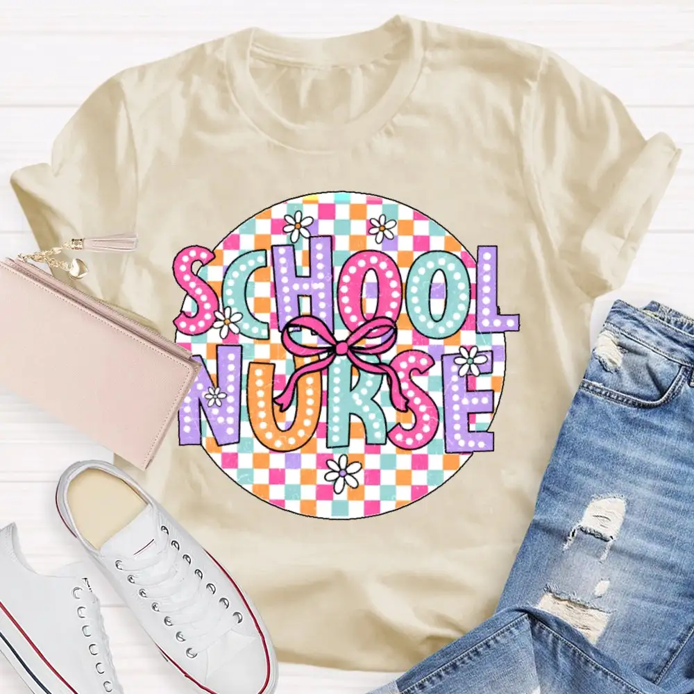 School Nurse Colorful Checkered T-Shirt