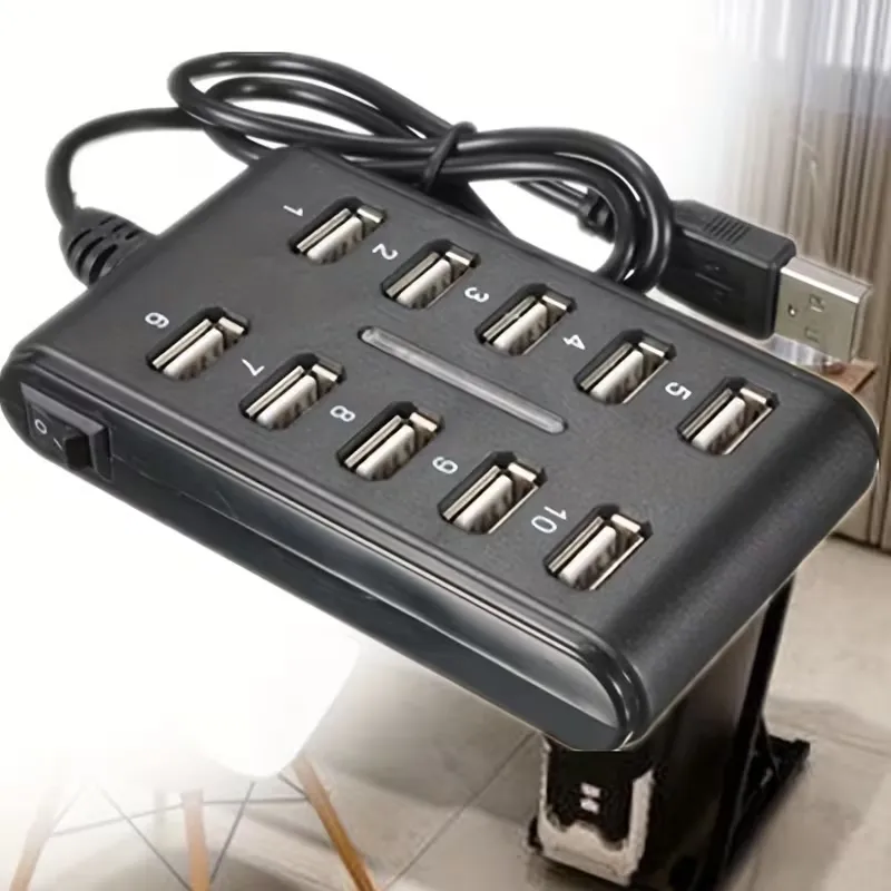 10-Port USB Hub with On/Off Switch