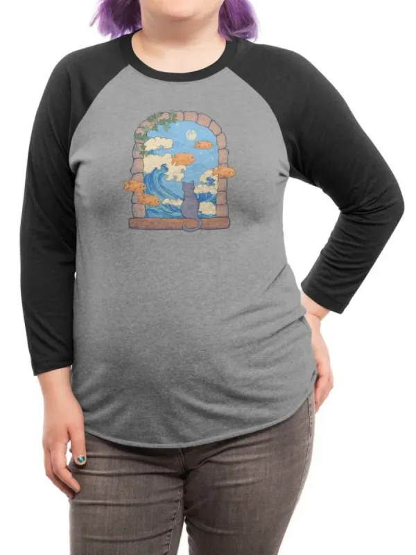 Cat Ocean Raglan Sleeve T-Shirt