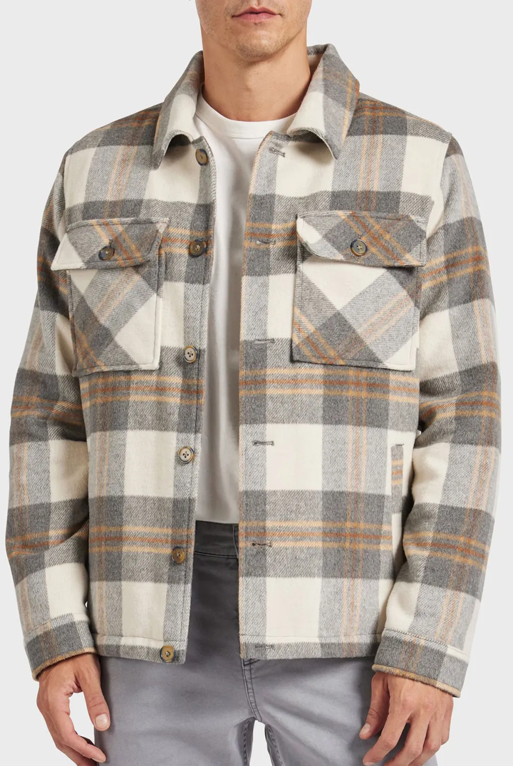 Relaxed Fit Plaid Flannel Button Up Jacket