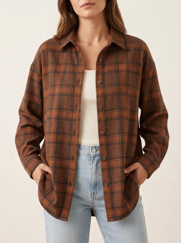 Printed Plaid Checkered Plaid Long-Sleeve Shirt