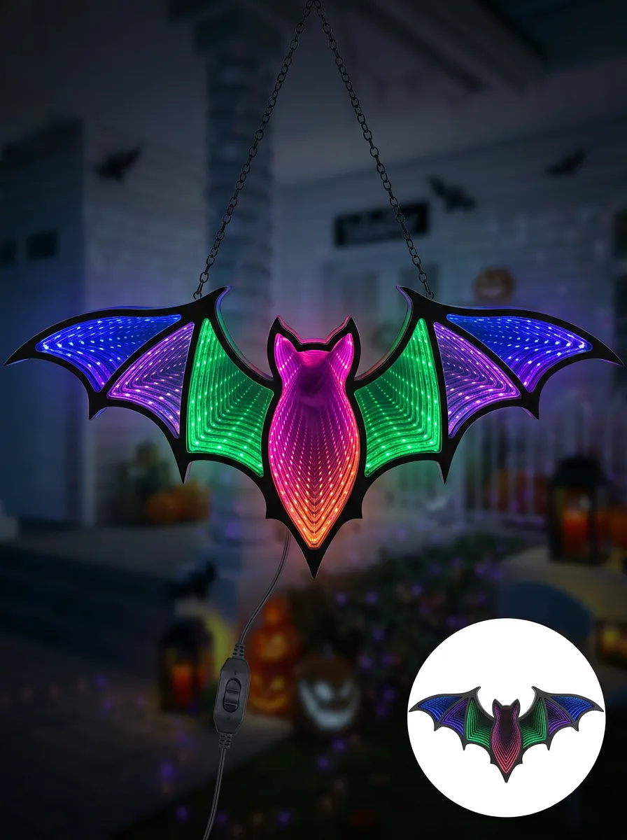 Infinity-Mirror LED Halloween Bat Light