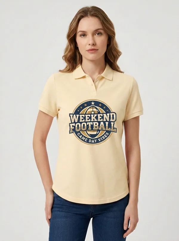 Women's Weekend Football Game Day Vibes Printed Polo Shirt
