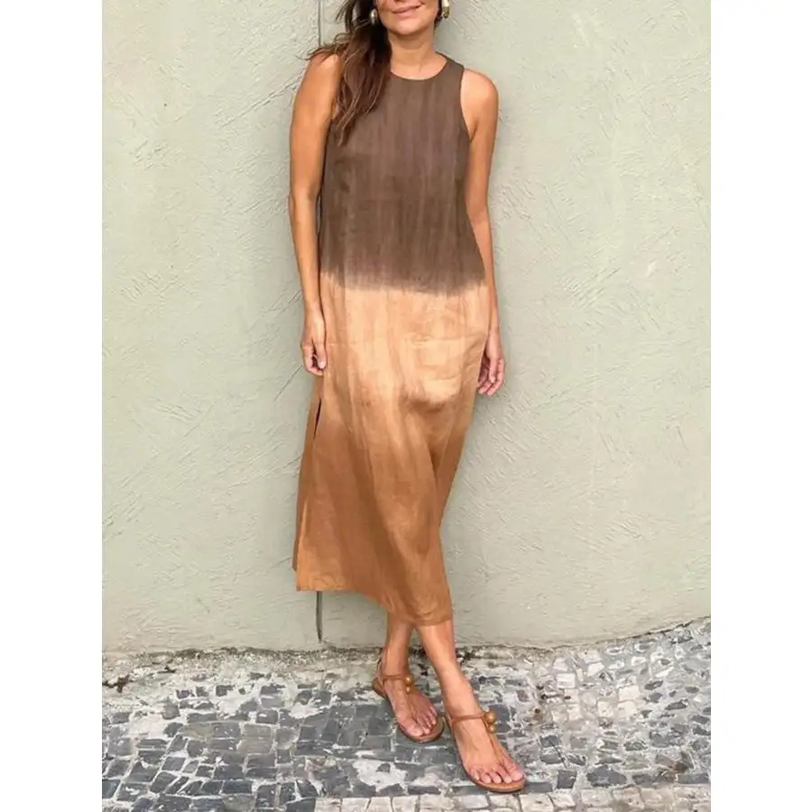 Full Size Sleeveless Gradient Tank Midi Dress Plus Size