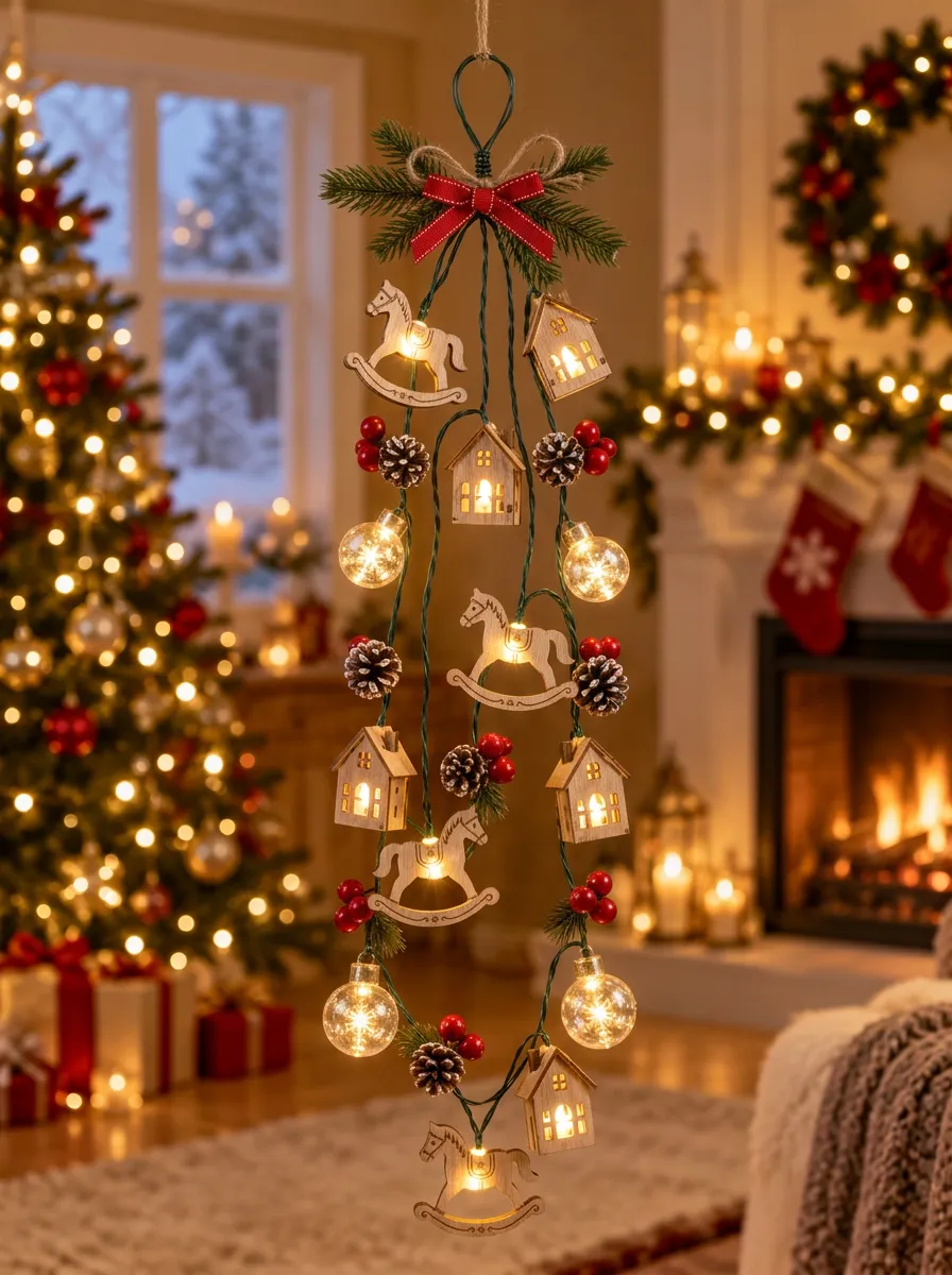 Wooden Rocking Horse House Christmas LED String Lights