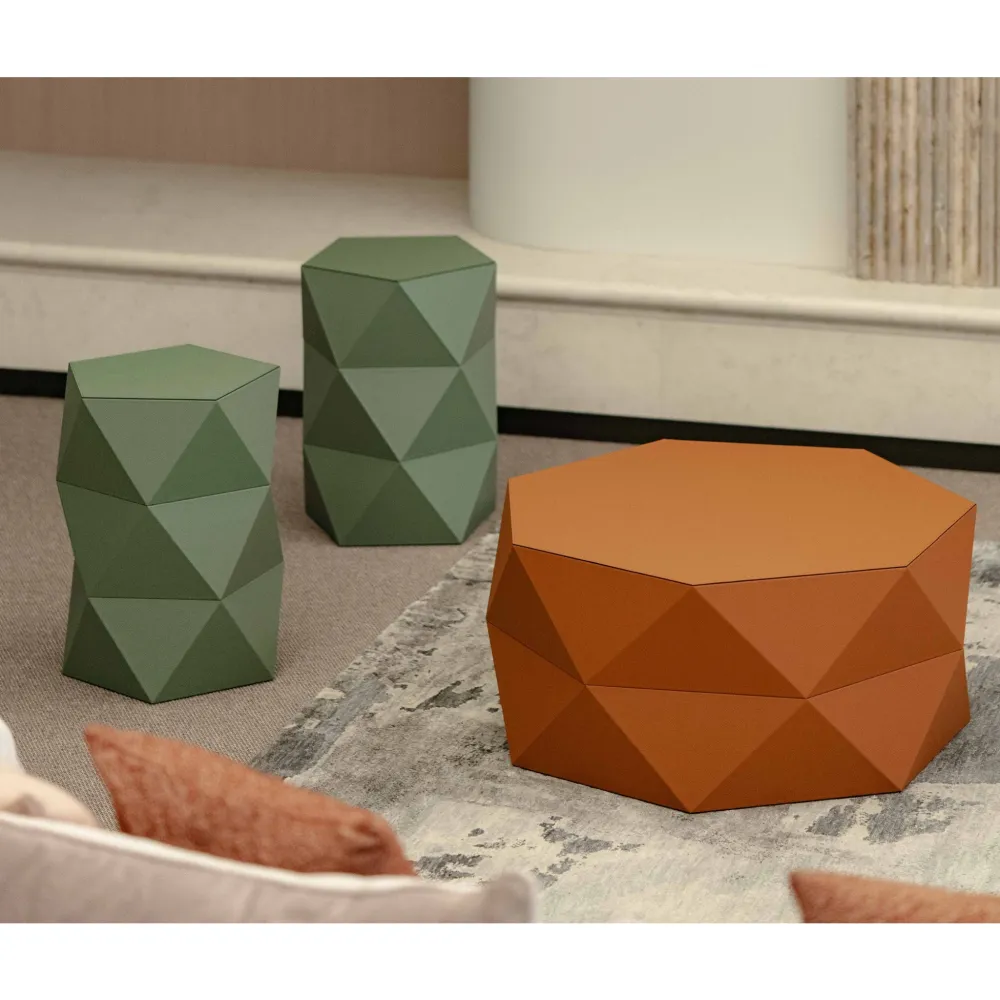 Leather Faceted Accent Stool