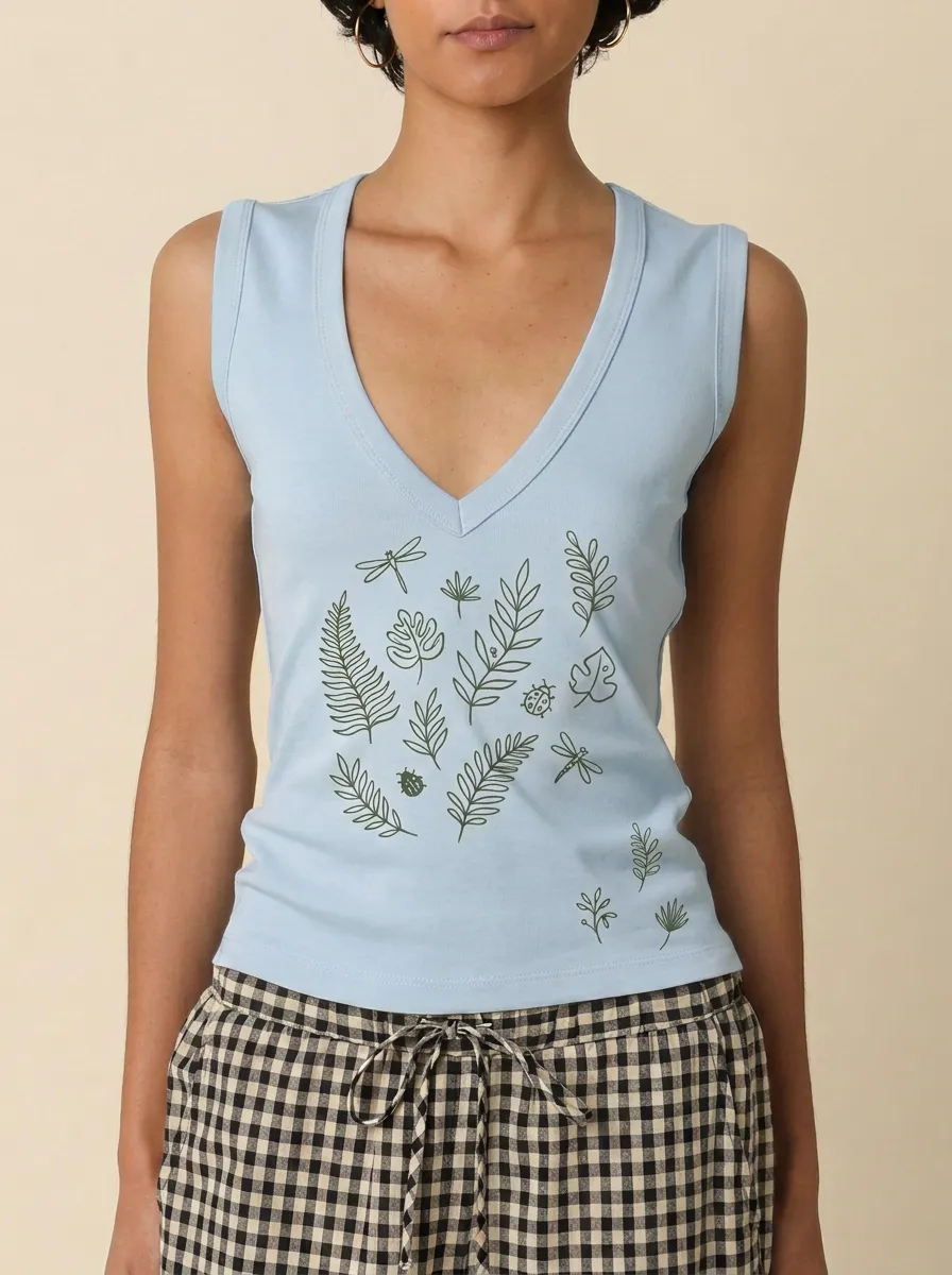 Women's Nature Lover Botanical Dragonfly Ladybug Printed Tank Top