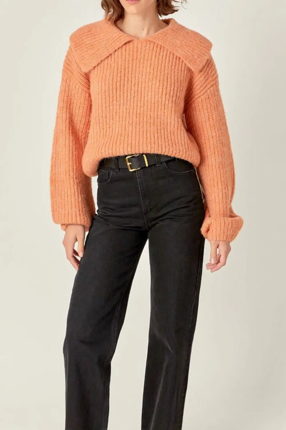 Ribbed Collared Relaxed Sweater