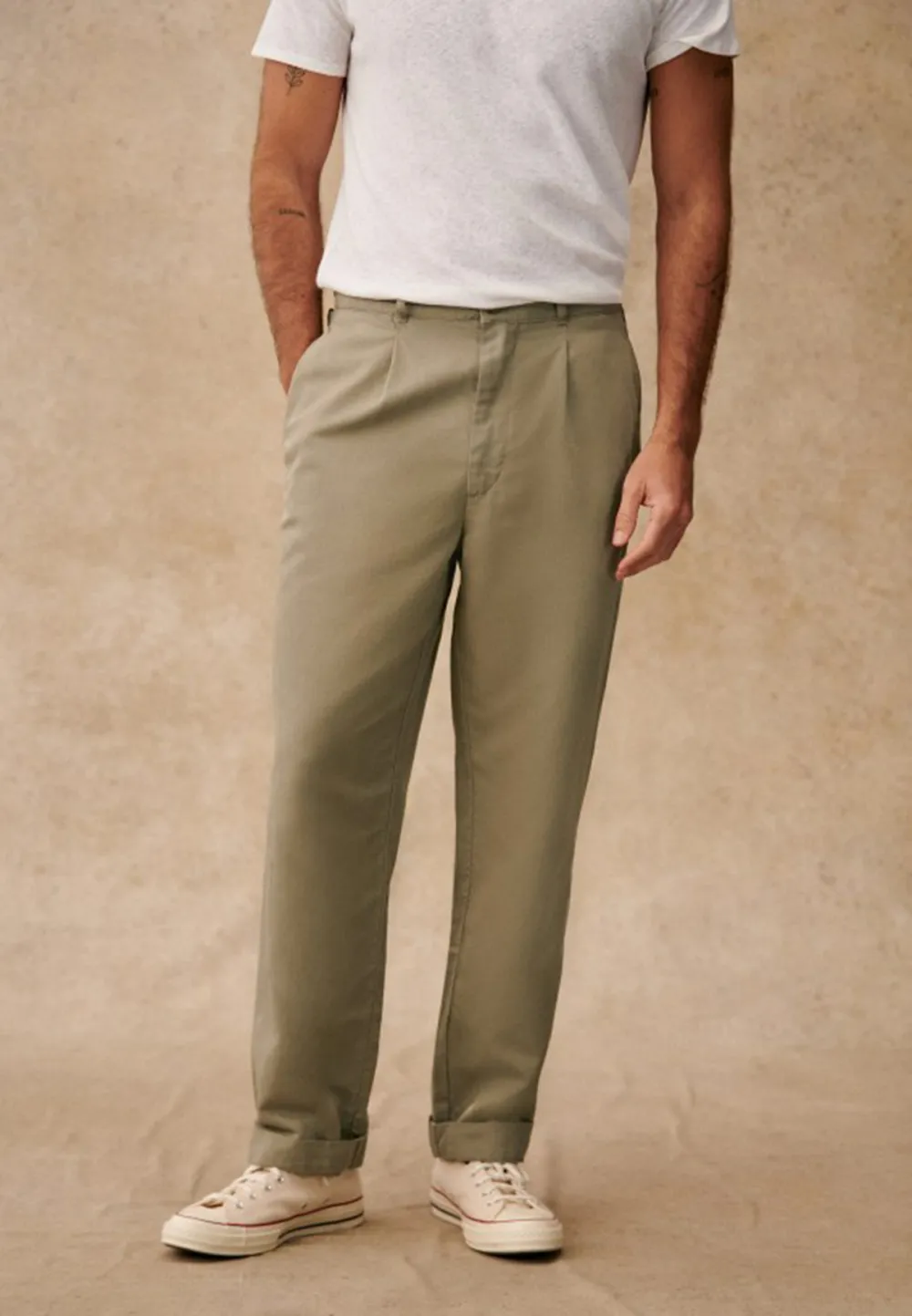 Sage Green Pleated High Waist Straight Trousers