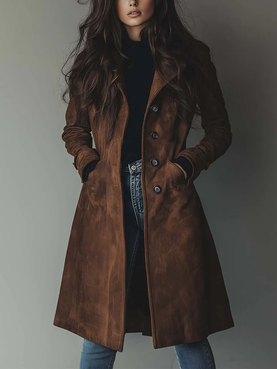 Suede Vintage Boho Trench Coat