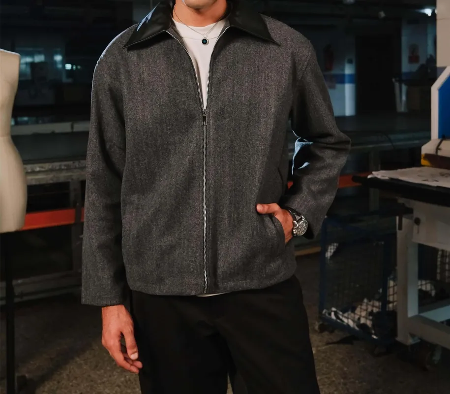 Dark Grey Zip Front Casual Jacket