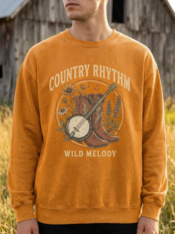 Banjo Cowboy Boots Country Music Crewneck Sweatshirt