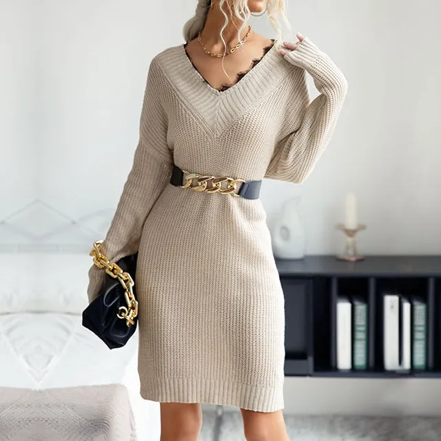 Women's V-Neck Knit Evening Dress