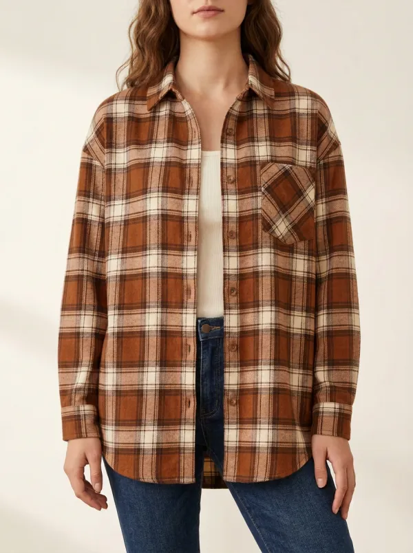 Relaxed Printed Plaid Checkered Plaid Long-Sleeve Shirt