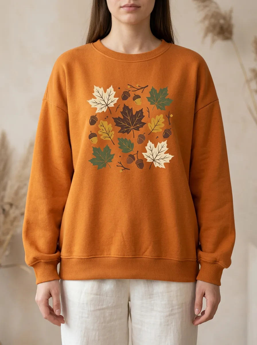 Easygoing Maple-Leaf Printed Acorn Graphic Sweatshirt