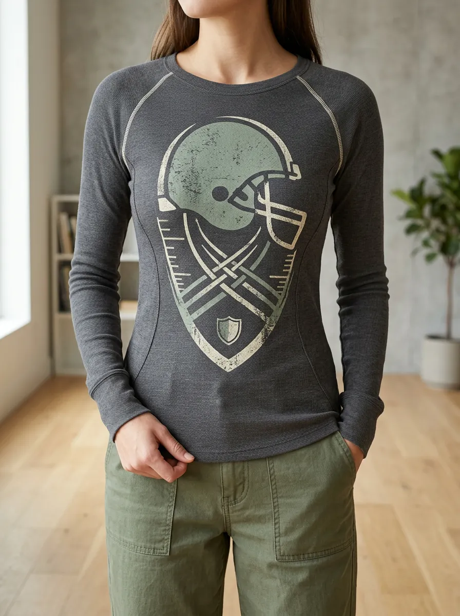 Women's American Football Lover Helmet Shield Printed Long Sleeve Top