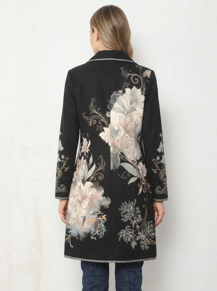 Women's Floral Art Vintage Style Printed Long Blazer