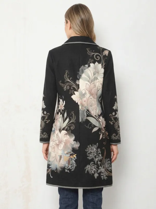 Women's Floral Art Vintage Style Printed Long Blazer