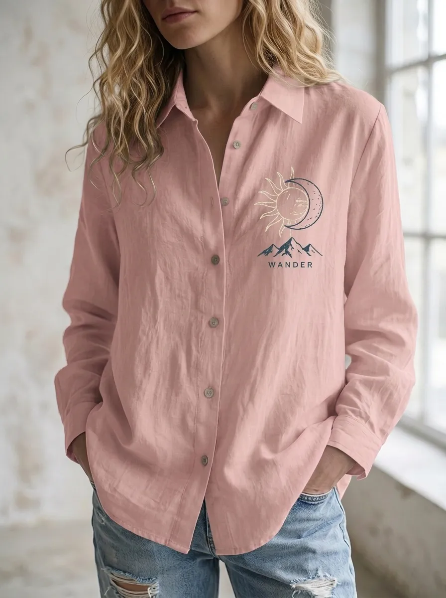 Women's Wander Nature Lover Sun Moon Mountain Printed Shirt