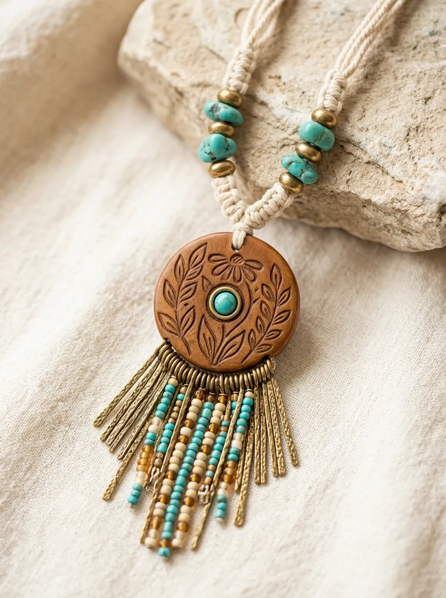 Floral Tassel Western Pendant Necklace