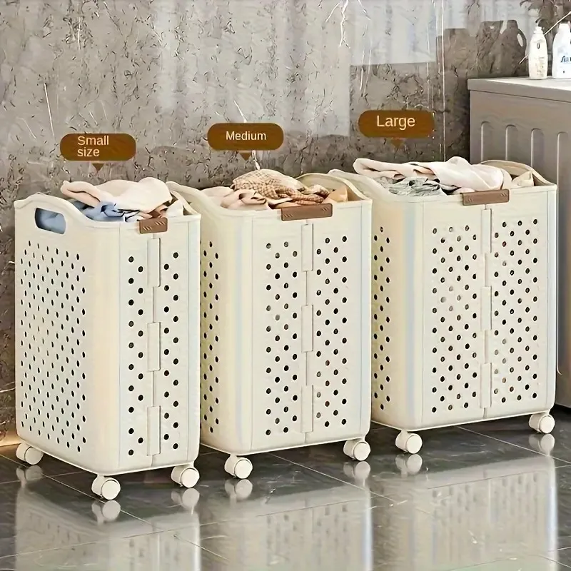 Large Plastic Wheeled Foldable Laundry Basket