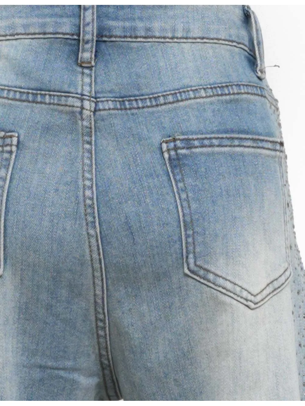 Rhinestone Stud Button Fly Flared Leg Denim Pants