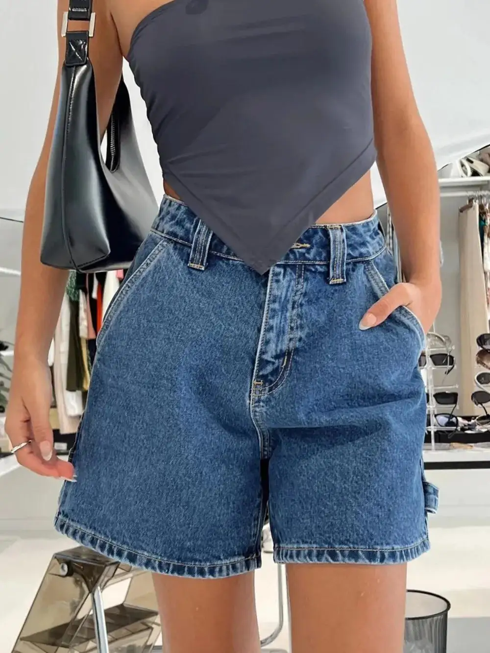 Washed High-Rise Denim Shorts