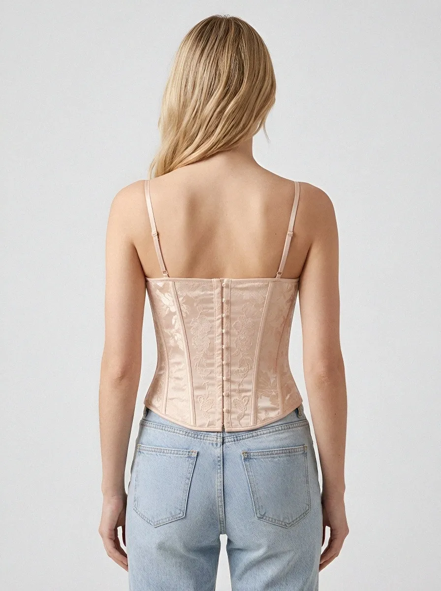 Floral Jacquard Button-Front Women's Corset Top