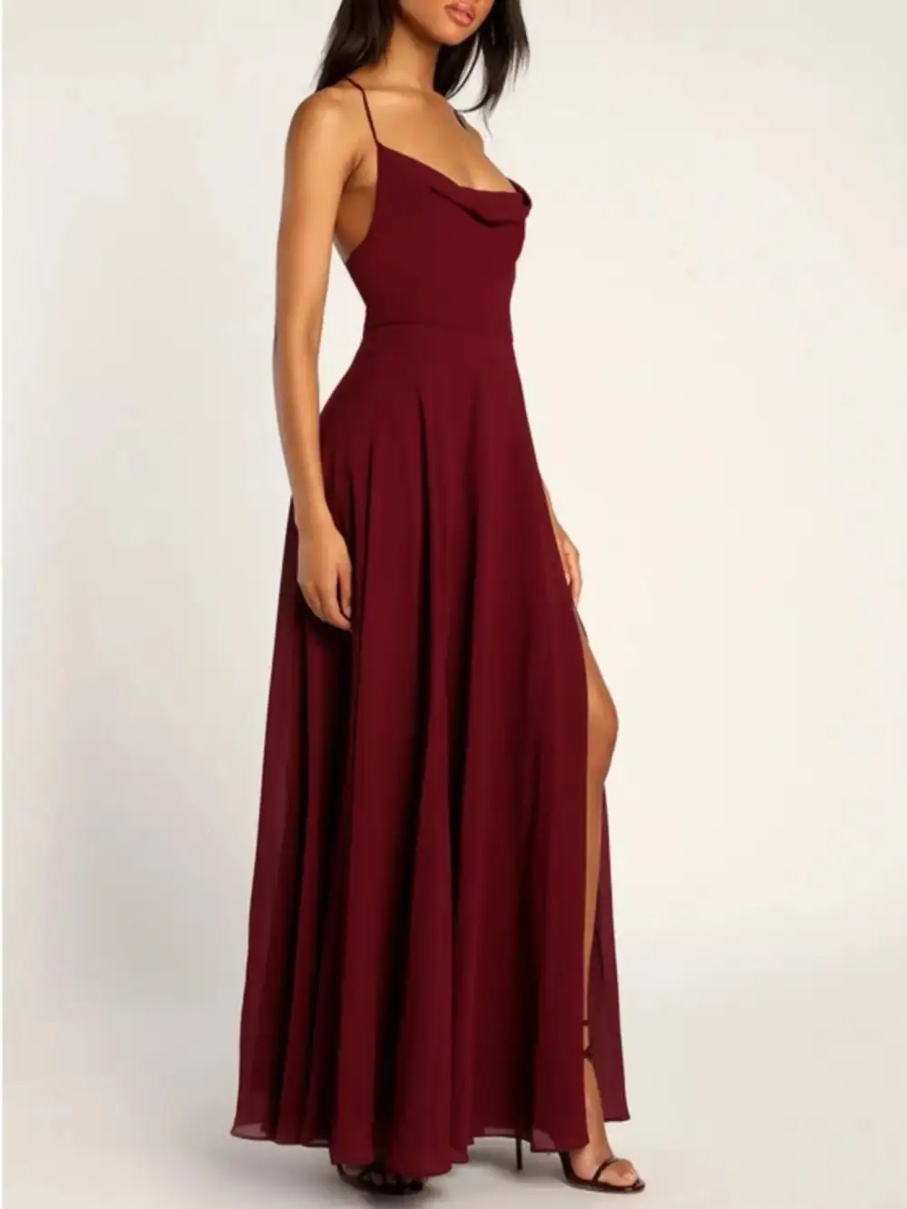 Relaxed Slit Cowl Neck Maxi Dress