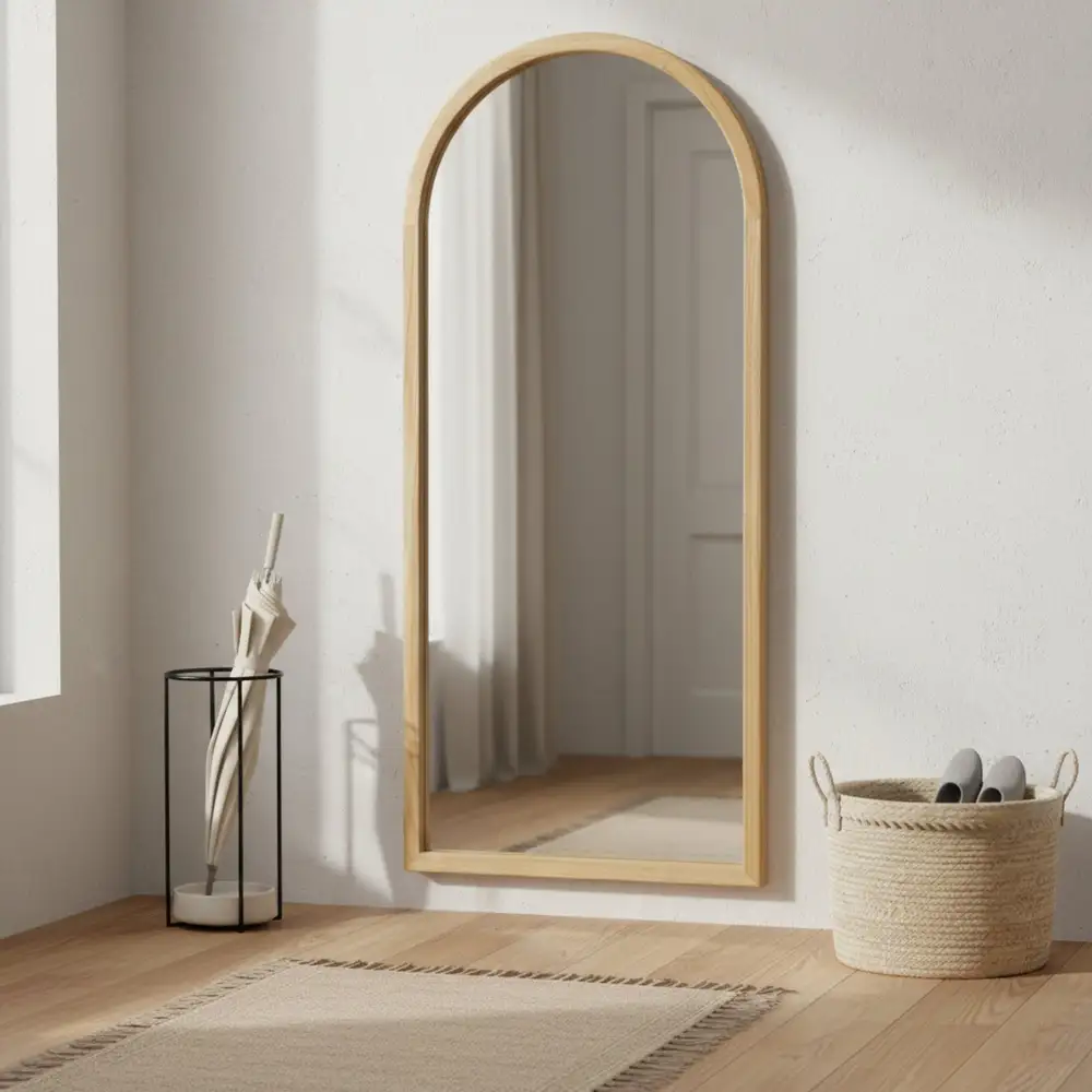 Vertical Storage Tempered Glass Arched Floor Mirror