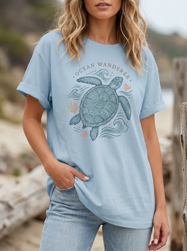 Women's Ocean Lover Sea Turtle Wanderer Printed T-shirt