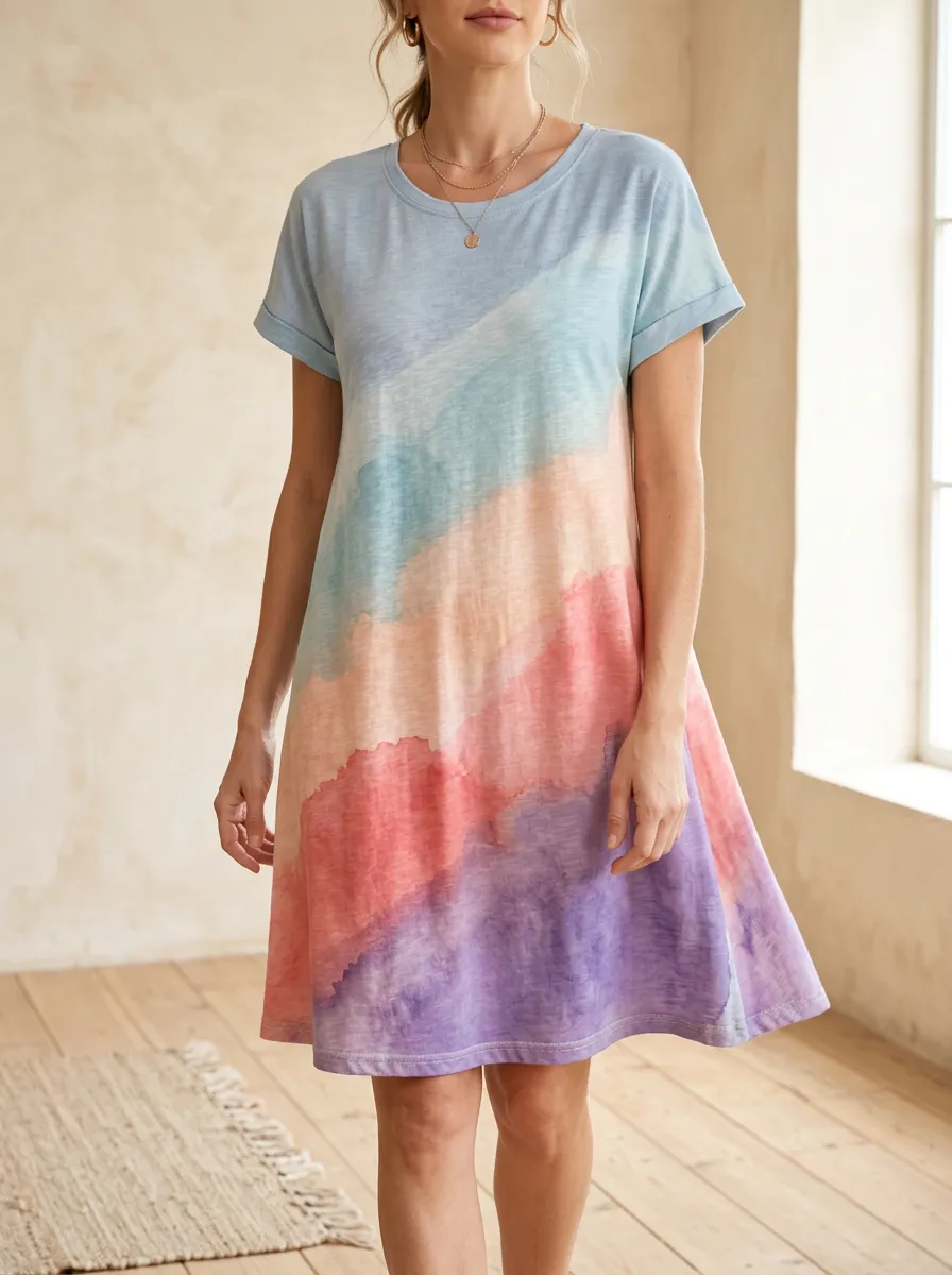 Women's Casual Summer Watercolor Gradient Printed Dress