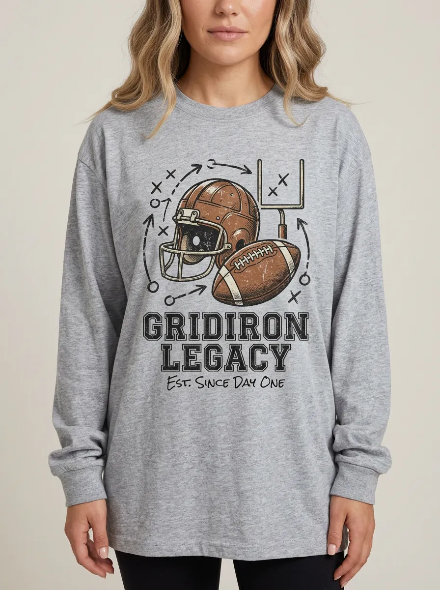Women's American Football Lover Gridiron Legacy Printed Long Sleeve Shirt