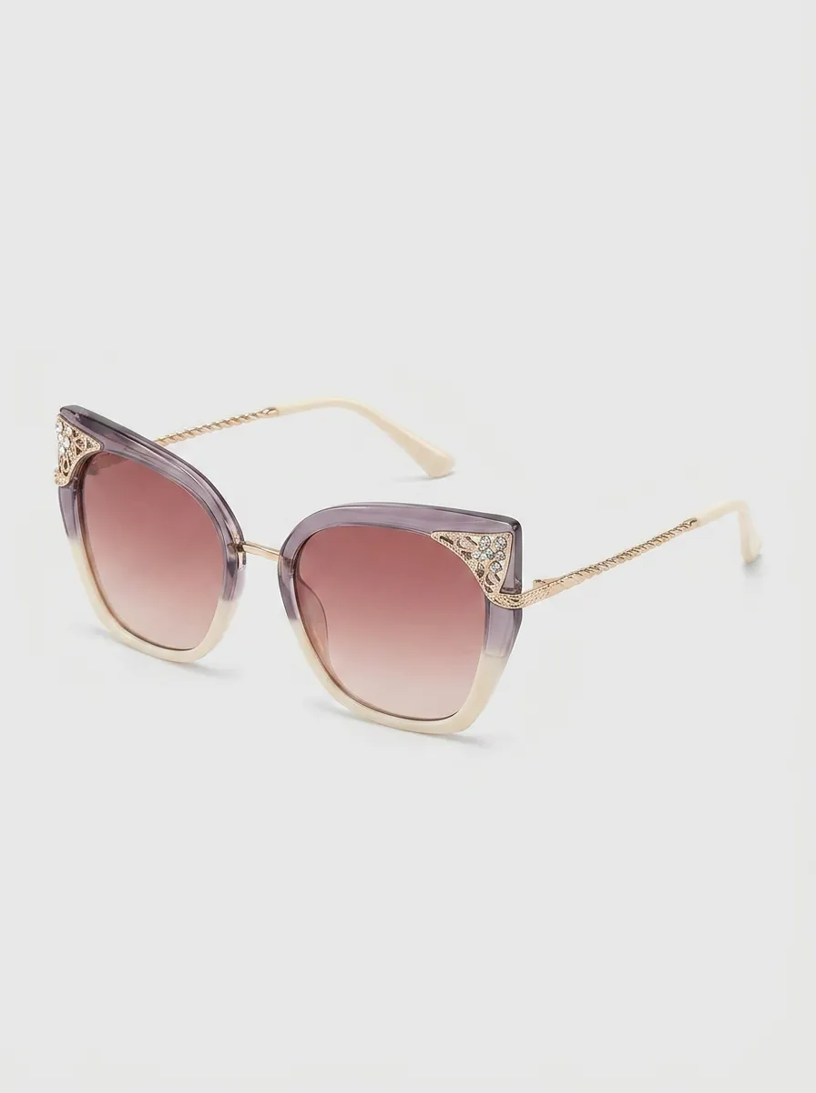 Women's Vintage Rhinestone Cat Eye Gradient Printed Sunglasses