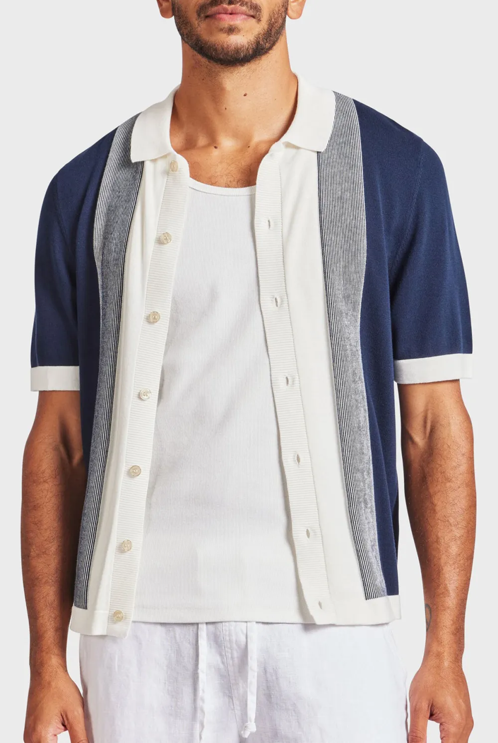 Stripe Knit SS Shirt-Oatmeal
