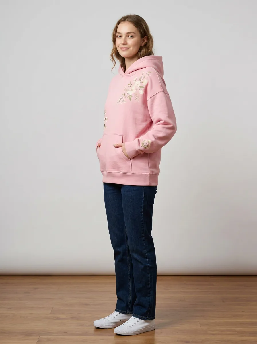 Women's Floral Aesthetic Pink Botanical Printed Hoodie