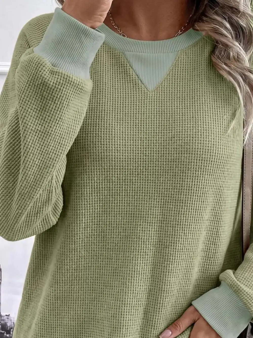 Crew Neck Waffle Knit Sweatshirt