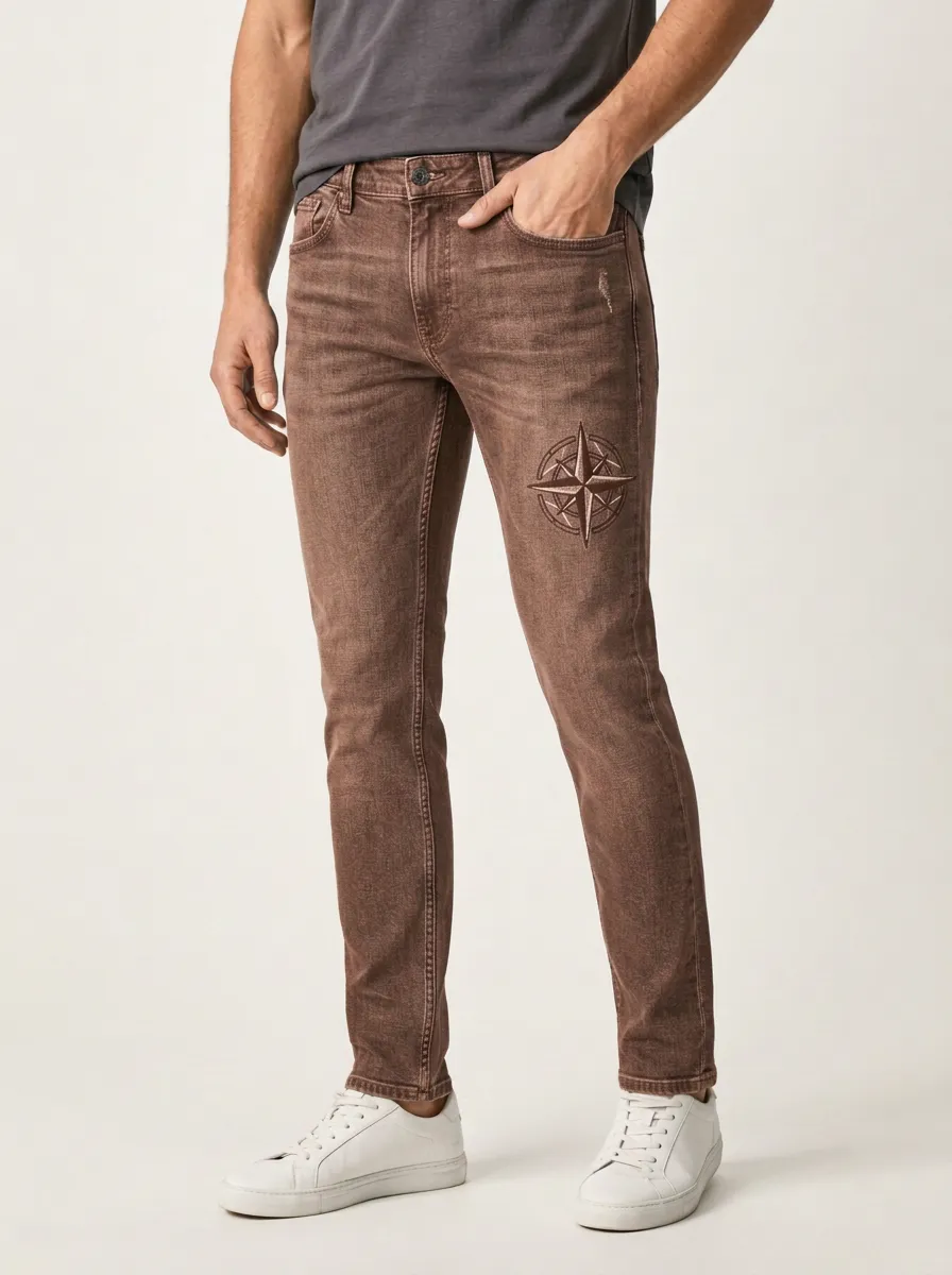 Men's Nautical Compass Star Graphic Slim-Fit Jeans