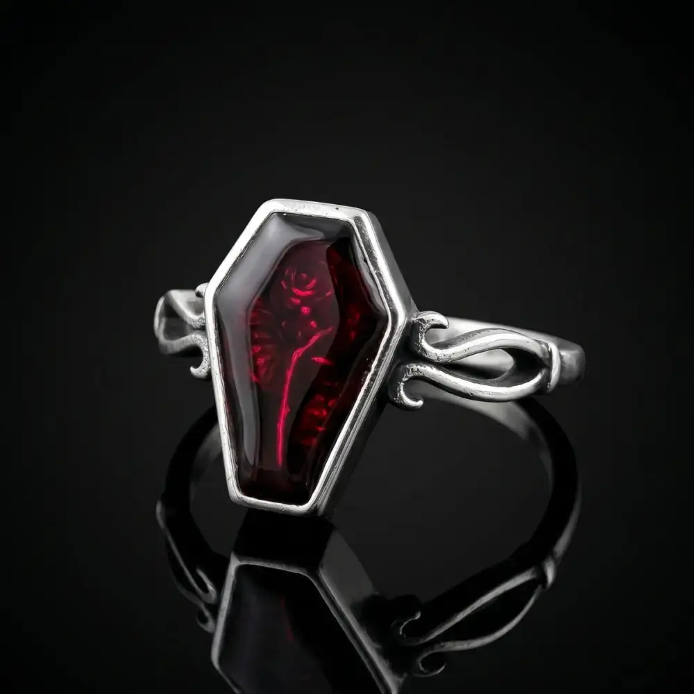 Men's Gothic Rose Coffin Ring