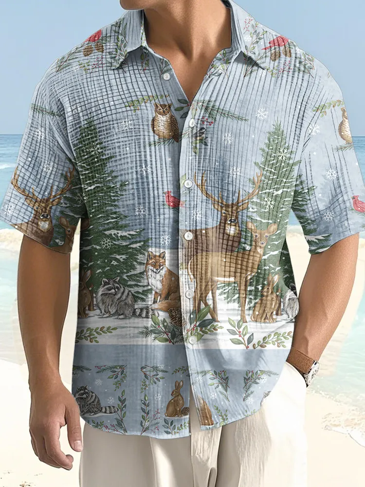 Men'S Animal And Plant Prints Short-Sleeved Shirts With Lapels