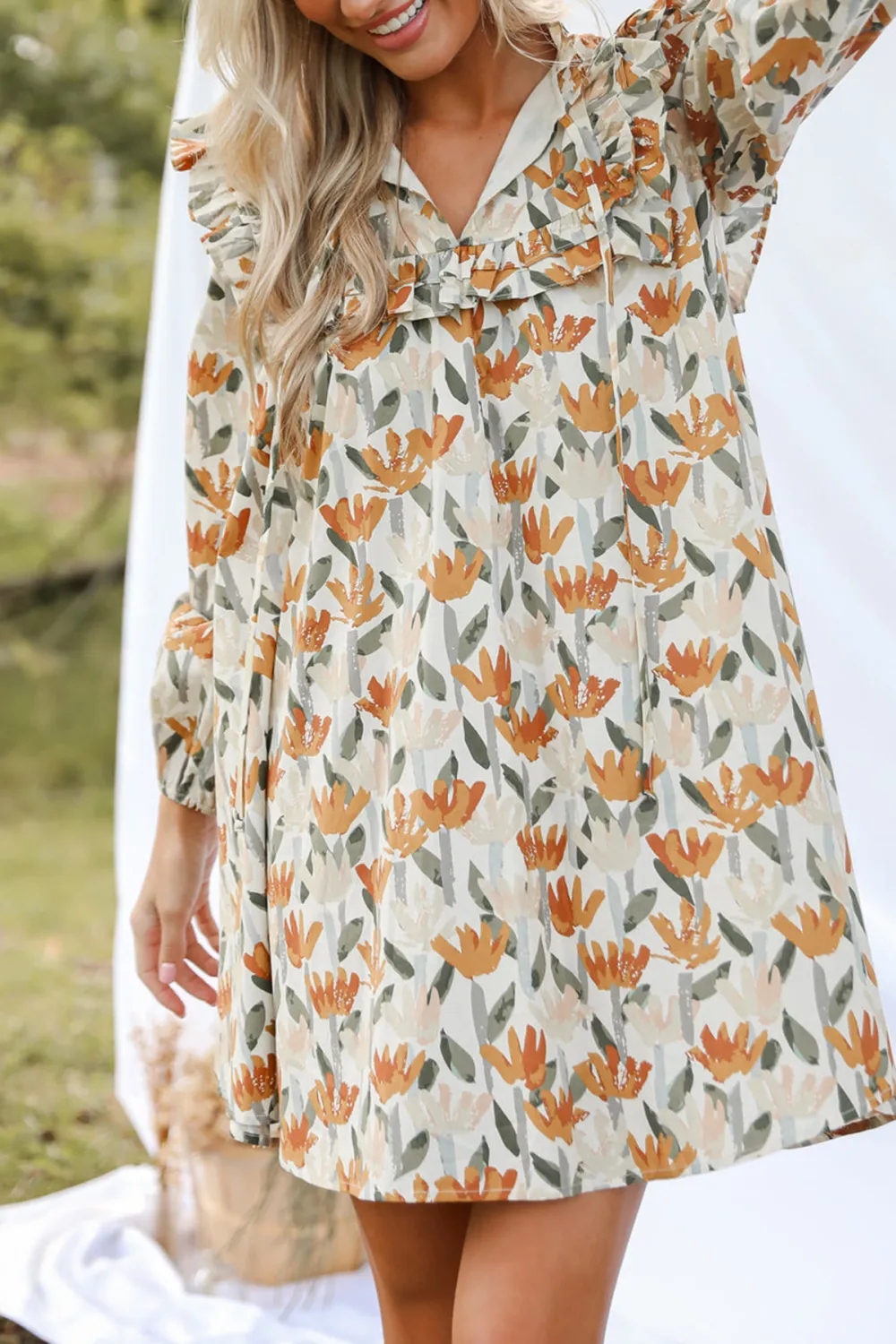 Cream Floral Mini Dress