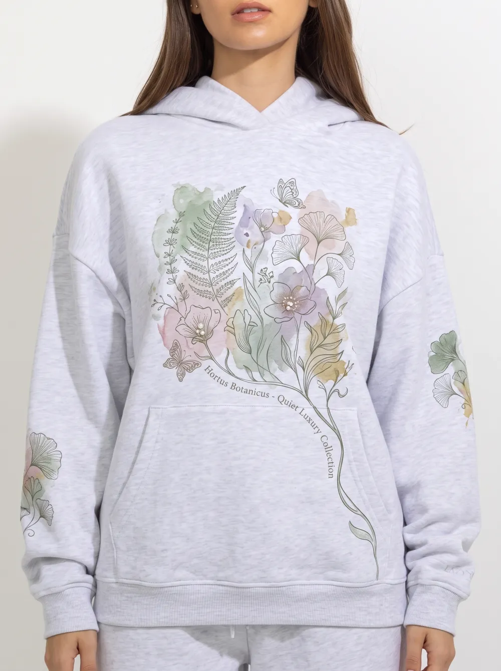 Women's Botanical Floral Butterfly Watercolor Printed Hoodie