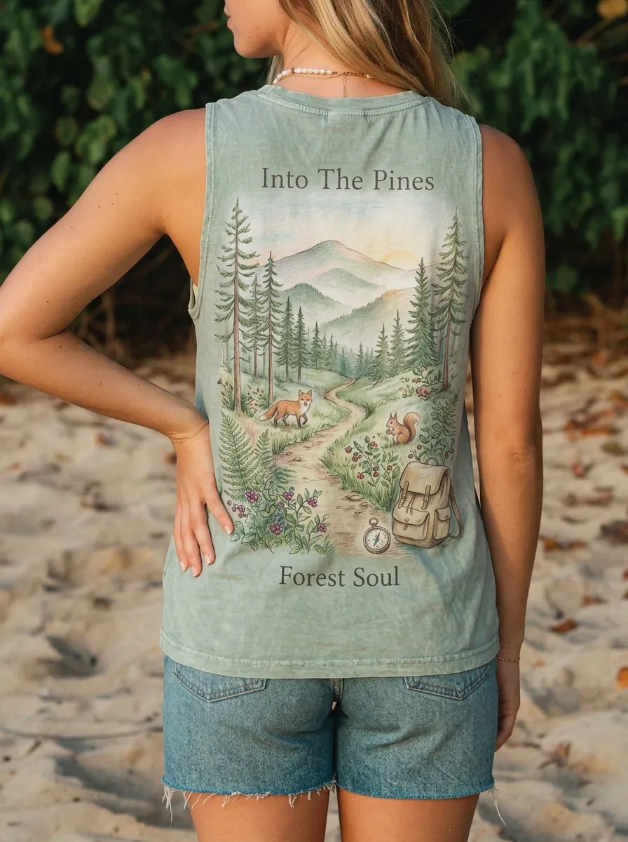 Women's Nature Lover Fox Mountain Forest Printed Tank Top