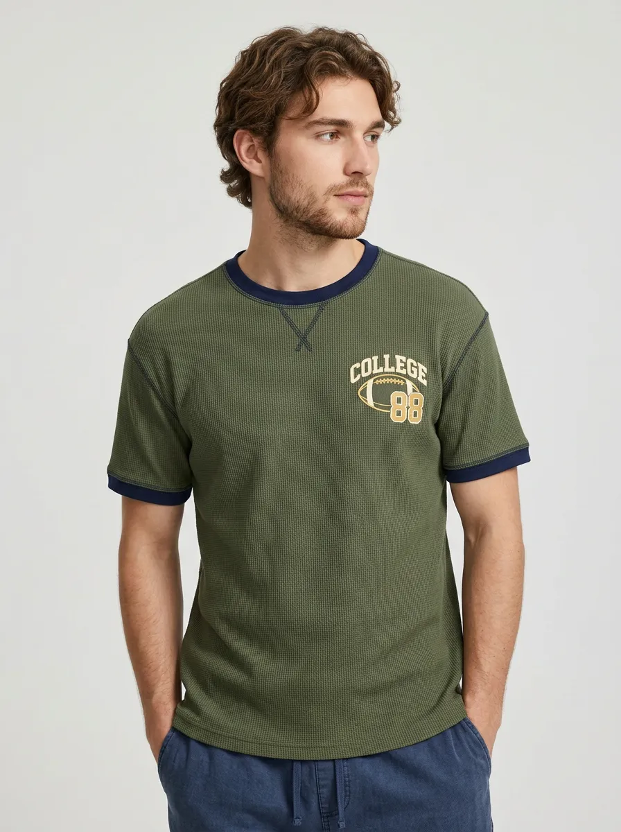 Men's College Football 88 Graphic Printed Waffle T-shirt