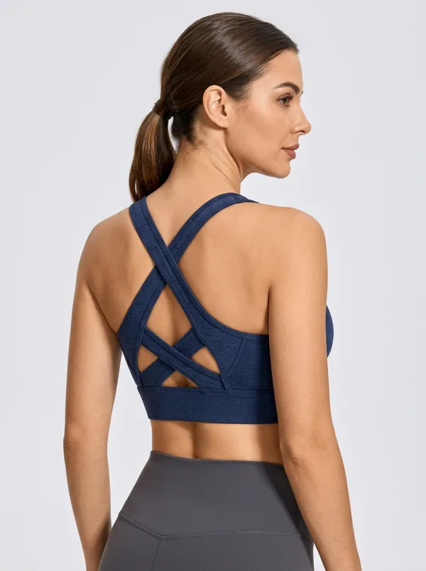 Women's Cross Strap Yoga Bra with Printed Detail