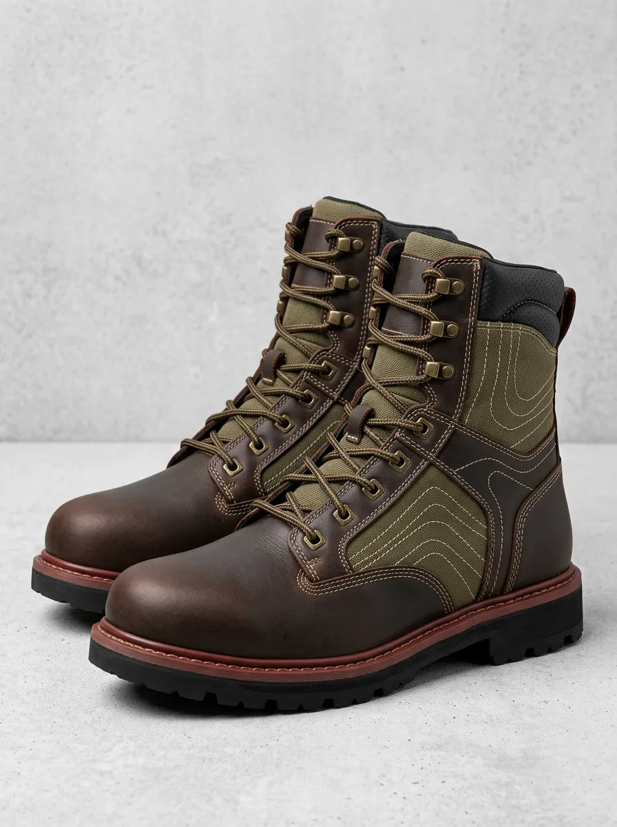 Unisex Everyday Outdoor Hiking Leather Canvas Print Work Boots